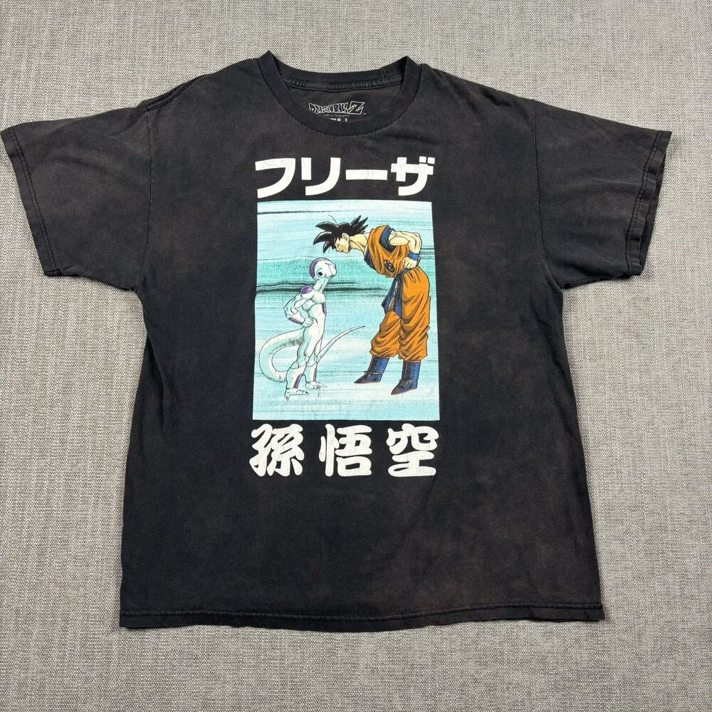 Dragon Ball Z Shirt Mens L Black Goku Frieza Kanji Graphic Anime Tee Distressed